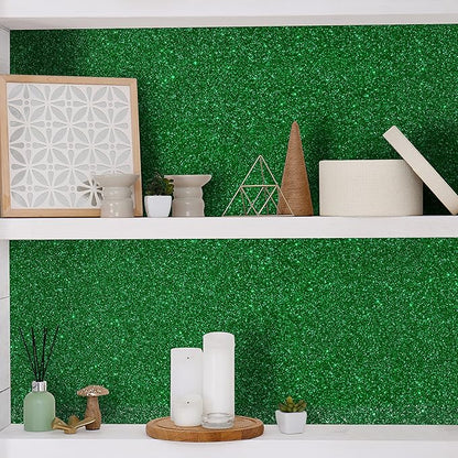 CHIHUT Sparkly Glitter Wallpaper Stick and Peel for Walls Decorative Self Adhesive Shiny Glitter Green Contact Paper for Cabinets Removable Glitter Fabric Wallpaper for Bedroom Dresser 15.7''x100''