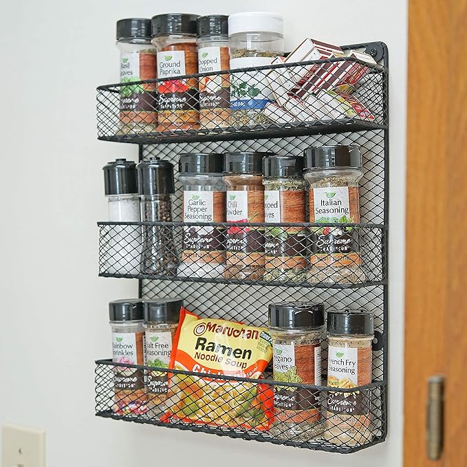 Wall Mount Spice Rack – 3-Tier Kitchen Storage Organizer Shelf, Space-Saving Design, Includes 2 Racks