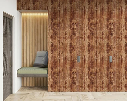 FLFK 16" x 384" Wallpaper Peel and Stick Vintage Brown Wood Contact Paper for Bedroom Kitchen Bathroom