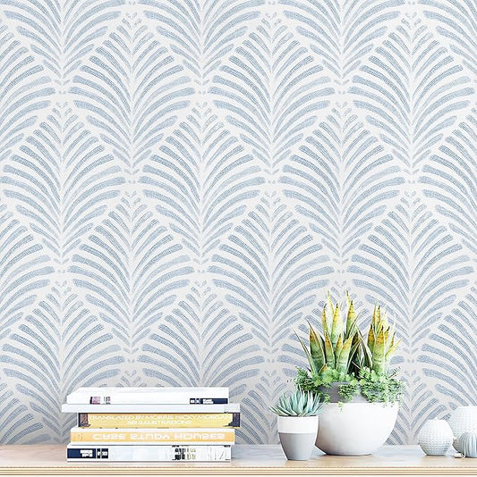 Safiyya Peel and Stick Wallpaper Boho Contact Paper Blue Geometric Modern Wall Paper Textured Self Adhesive Removable Wallpaper for Bedroom Bathroom Apartment Living Room Vinyl Rolls 17.3"x78.7"