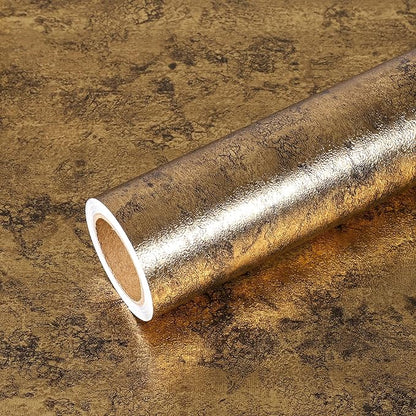 VEELIKE Luxury Gold Peel and Stick Wallpaper Textured Metallic Wallpaper Gold Contact Paper for Cabinets Shelves Accent Walls 24''x354'' Self Adhesive Removable Golden Wall Paper for Bedroom Bathroom