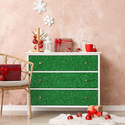 CHIHUT Sparkly Glitter Wallpaper Stick and Peel for Walls Decorative Self Adhesive Shiny Glitter Green Contact Paper for Cabinets Removable Glitter Fabric Wallpaper for Bedroom Dresser 15.7''x100''