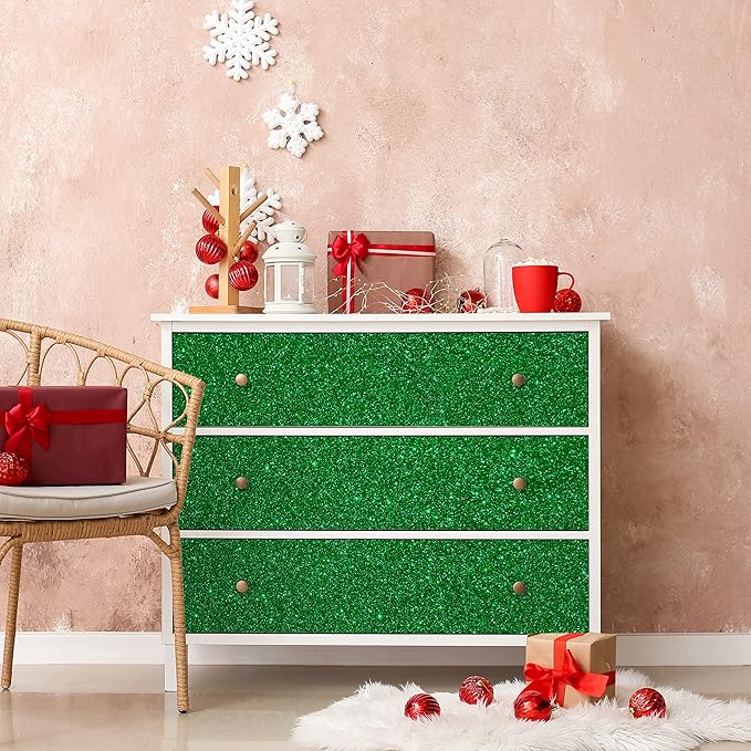 CHIHUT Sparkly Glitter Wallpaper Stick and Peel for Walls Decorative Self Adhesive Shiny Glitter Green Contact Paper for Cabinets Removable Glitter Fabric Wallpaper for Bedroom Dresser 15.7''x100''