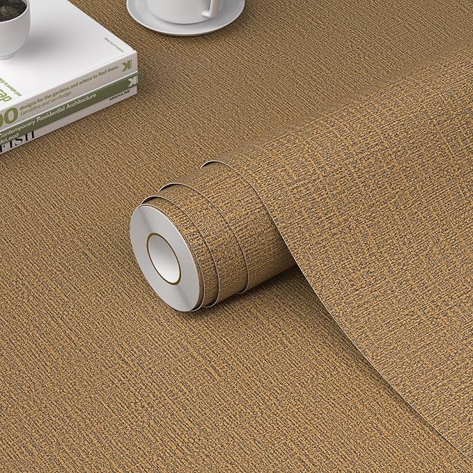 WADILE Grasscloth Peel and Stick Wallpaper 15.7in x 393.7in, Textured Contact Paper for Cabinets, Faux Linen Wall Paper Pull and Stick, Fabric Vinyl Wallpaper Self Adhesive Coffee