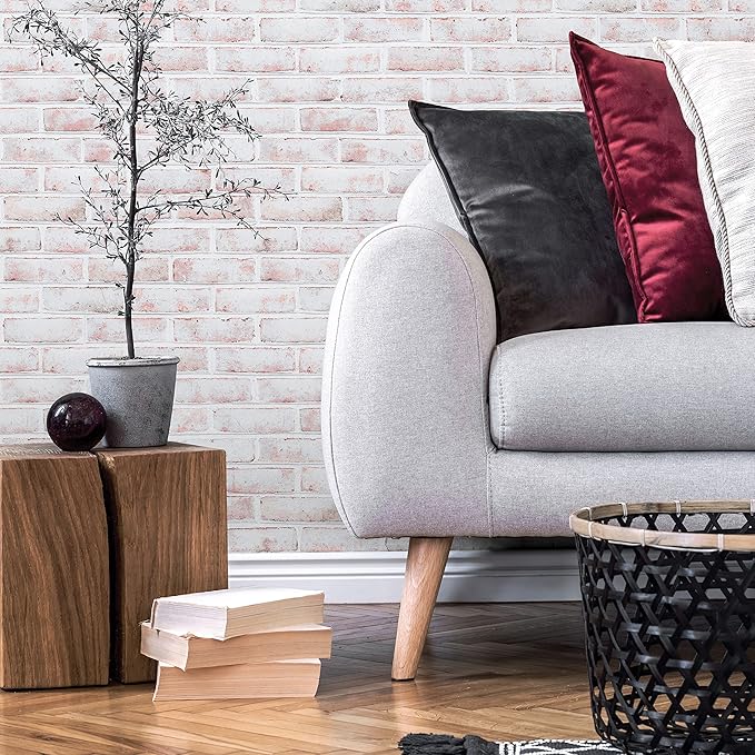 Tempaper White-Washed Brick Removable Peel and Stick Wallpaper, 20.5 in X 16.5 ft, Made in The USA