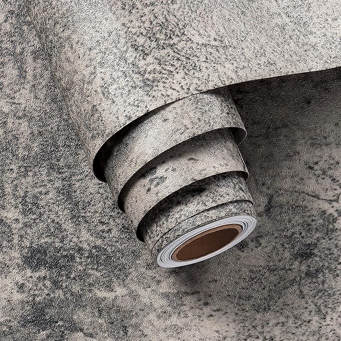 FunStick 24"x200" Stained Concrete Wallpaper Peel and Stick Textured Cement Grey Contact Paper for Countertops Waterproof Adhesive Vinyl Industrial Concrete Wall Paper Roll for Bathroom Desk Removable
