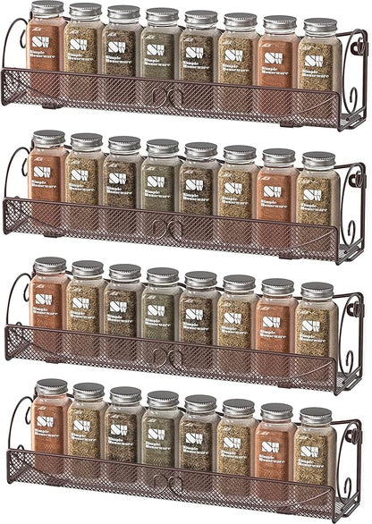 Deco Brothers Wall Mount Single Tier Mesh Spice Rack, 4 Pack, Bronze