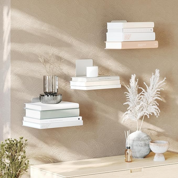 Umbra Conceal, Sturdy Metal Floating Bookshelf for Wall, Silver, Large, Set of 3