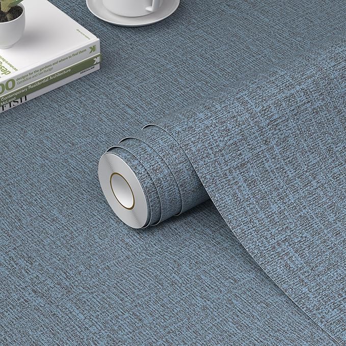WADILE Grasscloth Peel and Stick Wallpaper 15.7in x 78.7in, Textured Contact Paper for Cabinets, Faux Linen Wall Paper Pull and Stick, Fabric Vinyl Wallpaper Self Adhesive Navy Blue