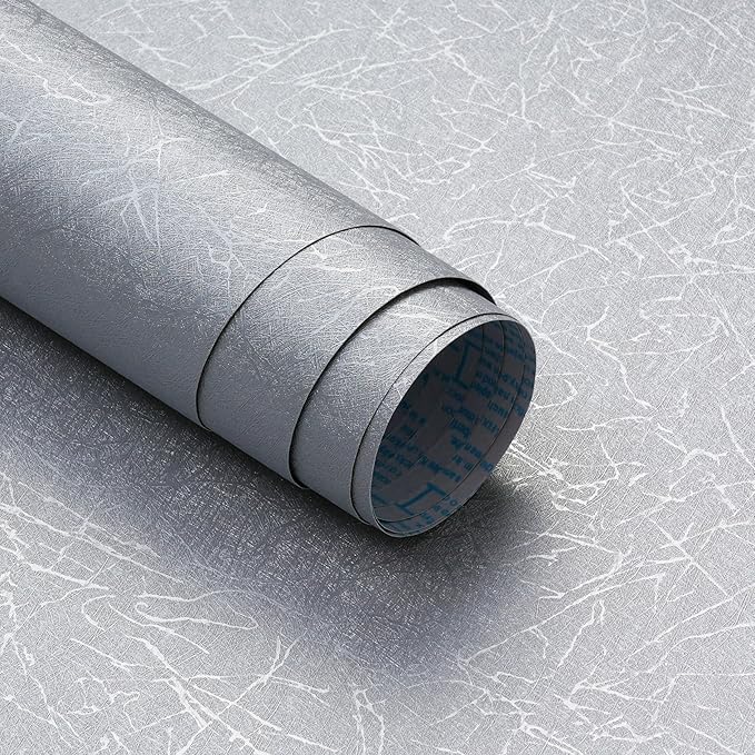 Safiyya 17.3 inch X 118 inch Peel and Stick Wallpaper Silver Grey Silk Wallpaper Textured Removable Wall Paper Self Adhesive Contact Paper for Walls Vinyl Rolls