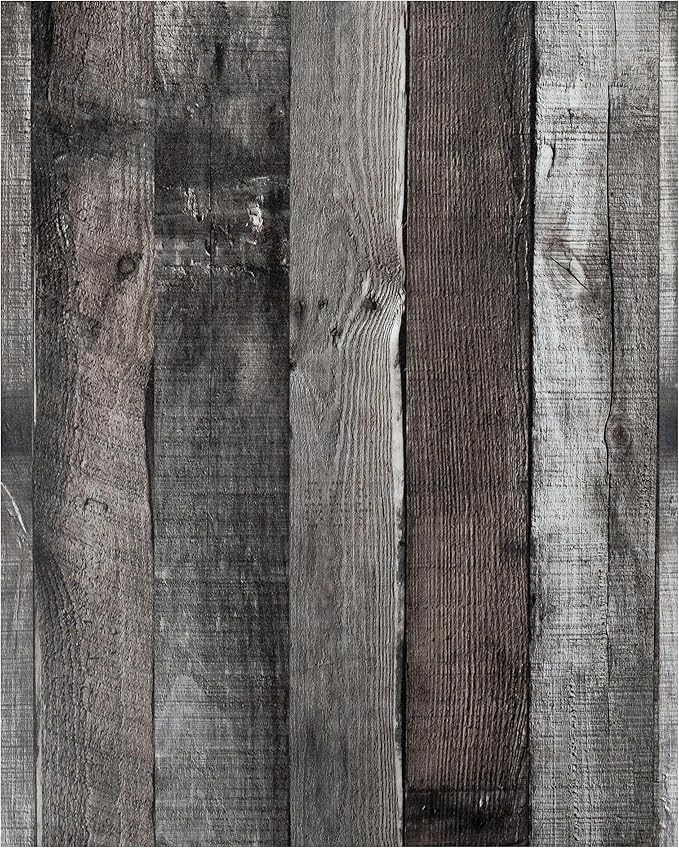 Yun-aeon Natural Wood-Dark Grey Wood Contact Paper Peel and Stick Wallpaper 17.3