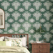 FunStick Damask Wallpaper Peel and Stick Vintage Green Victorian Wallpaper Removable Antique Dark Floral Wall Paper for Bathroom Waterproof Beige Damask Contact Paper for Walls Cabinets 17.5