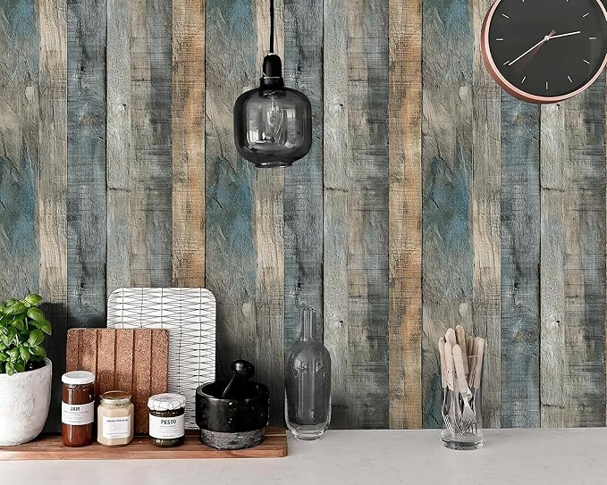 FLFK Vintage Wallpaper Peel and Stick Grey Wood Contact Paper Removable Wallpaper for Bedroom Kitchen Cabinets 16" x 128"