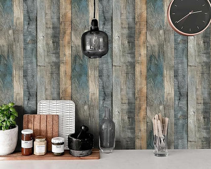 FLFK Vintage Wallpaper Peel and Stick Grey Wood Contact Paper Removable Wallpaper for Bedroom Kitchen Cabinets 16" x 128"