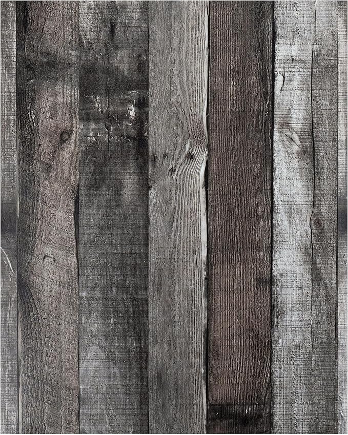 Yun-aeon Natural Wood-Dark Grey Wood Contact Paper Peel and Stick Wallpaper 34.6