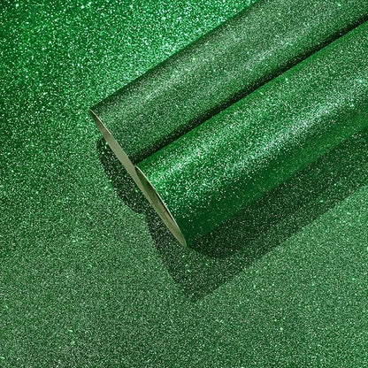 CHIHUT 15.7''x236'' Sparkly Green Glitter Wallpaper Stick and Peel Glitter Contact Paper Decorative Self Adhesive Green Glitter Wall Paper Roll Removable Wallpaper for Bedroom Walls Cabinets Dresser