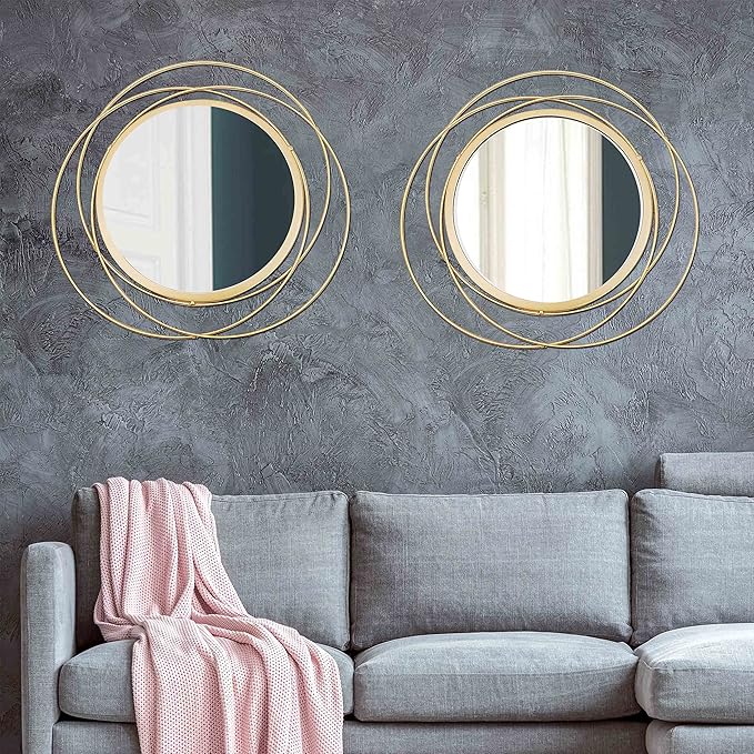 Cityelf 2 Set 15.7'' Gold Circle Mirrors Wall Decor Iron Frame Wall Art Round Mirror Home Decor Hanging for Living Room/Bedroom/Bathroom/Entryway (Medium Size 15.7 inch,Circles)