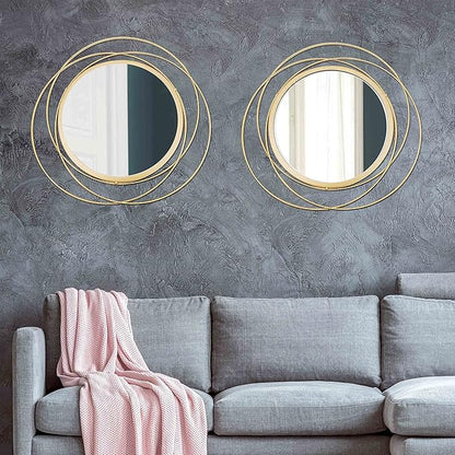 Cityelf 2 Set 15.7'' Gold Circle Mirrors Wall Decor Iron Frame Wall Art Round Mirror Home Decor Hanging for Living Room/Bedroom/Bathroom/Entryway (Medium Size 15.7 inch,Circles)