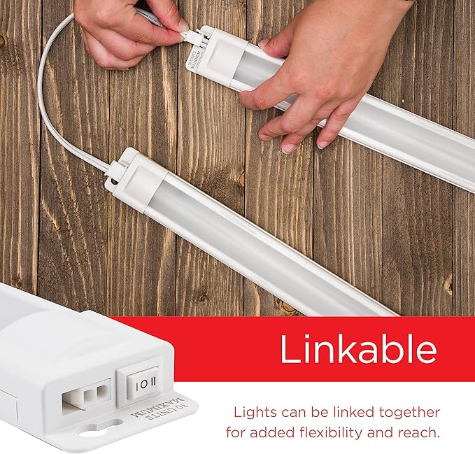 UltraPro 18 inch Plug-in Linkable Under Cabinet Lights, High/Low/Off, Warm White Light (2700K), LED Under Cabinet Lighting, Under Counter Lights for Kitchen, 44106