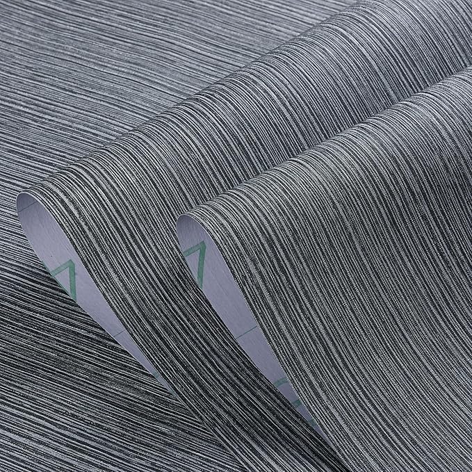 Haimin Grasscloth Wallpaper Textured 24in X 393in Fabric Contact Paper Gray Wall Paper Textured Linen Wallpaper Peel and Stick Self-Adhesive Thick Vinyl Embossed Film Wallpaper (Gray)