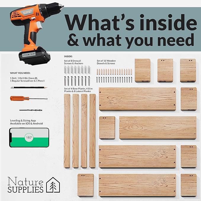 NATURE SUPPLIES Set of 4, Natural Wood Floating Nursery Book Shelves, 16.4