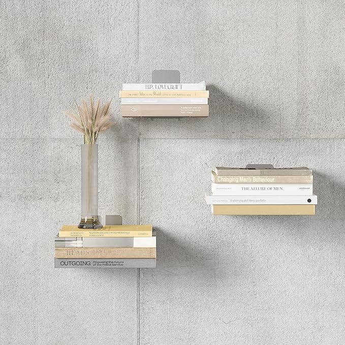 Umbra Conceal, Sturdy Metal Floating Bookshelf for Wall, Silver, Small, Set of 3